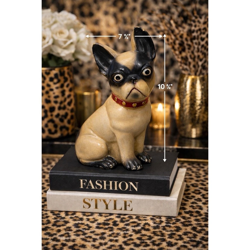 French Bulldog Figurine 10" Tall Chalkware Ceramic‎ Boston Terrier Dog VTG